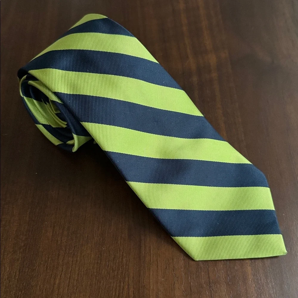 J. CREW 100% SILK TIE REPP DIAGONAL RIBBED STRIPED CLASSIC NECKTIE NAVY GREEN